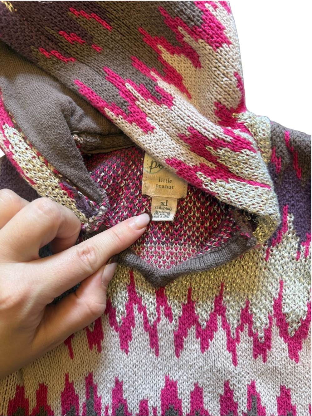 Kids Hooded Knit Sweater in Gray, Purple & Pink - Peek, 18-24M - Picture 4 of 5